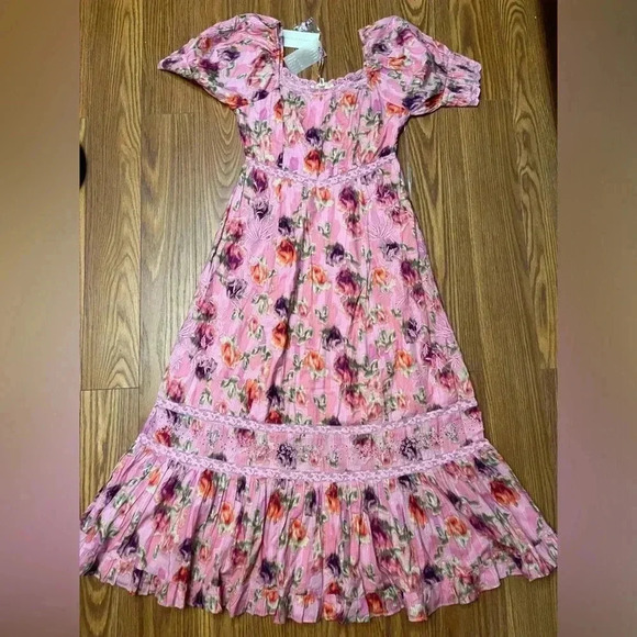 NWT LOVESHACKFANCY Mariata Floral A Line Maxi Dress Wild Pink Rose 8 - Picture 3 of 7